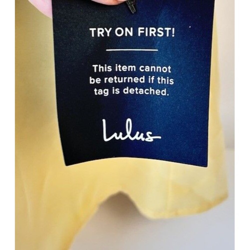 Lulus Cutest Satin Square Neck Mini Golden Yellow Size Small NWT Kentucky Derby - Picture 7 of 10